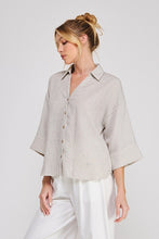 Load image into Gallery viewer, Natural Striped Quarter Slv Button Down Top