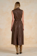 Load image into Gallery viewer, Brown Leather Belted Slvls Button Maxi Dress