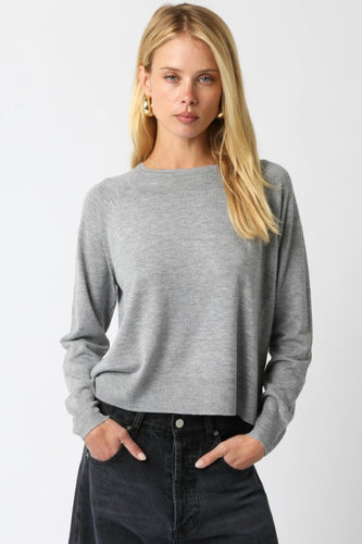 Crew Neck LS Knit Top Heather Grey