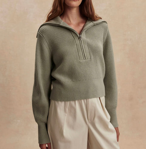 Varley Maura Half Zip Rib Knit-Agate Grey