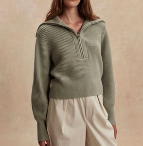 Varley Maura Half Zip Rib Knit-Agate Grey