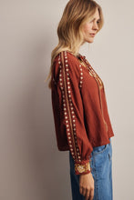 Load image into Gallery viewer, Marsala Boho Embroidered Tassel Blouse