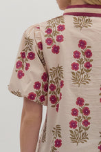 Load image into Gallery viewer, Ecru/Maroon Floral Puff Slv Top