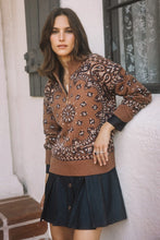 Load image into Gallery viewer, Caramel Paisley Jacquard Half Zip Sweater