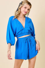 Load image into Gallery viewer, Azure Cropped V-Neck Top w/ Matching Shorts Set