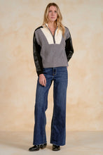 Load image into Gallery viewer, Grey Color Block/Leather 1/4 Zip Sweater