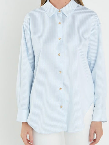 Blue Striped LS Gold Button Shirt