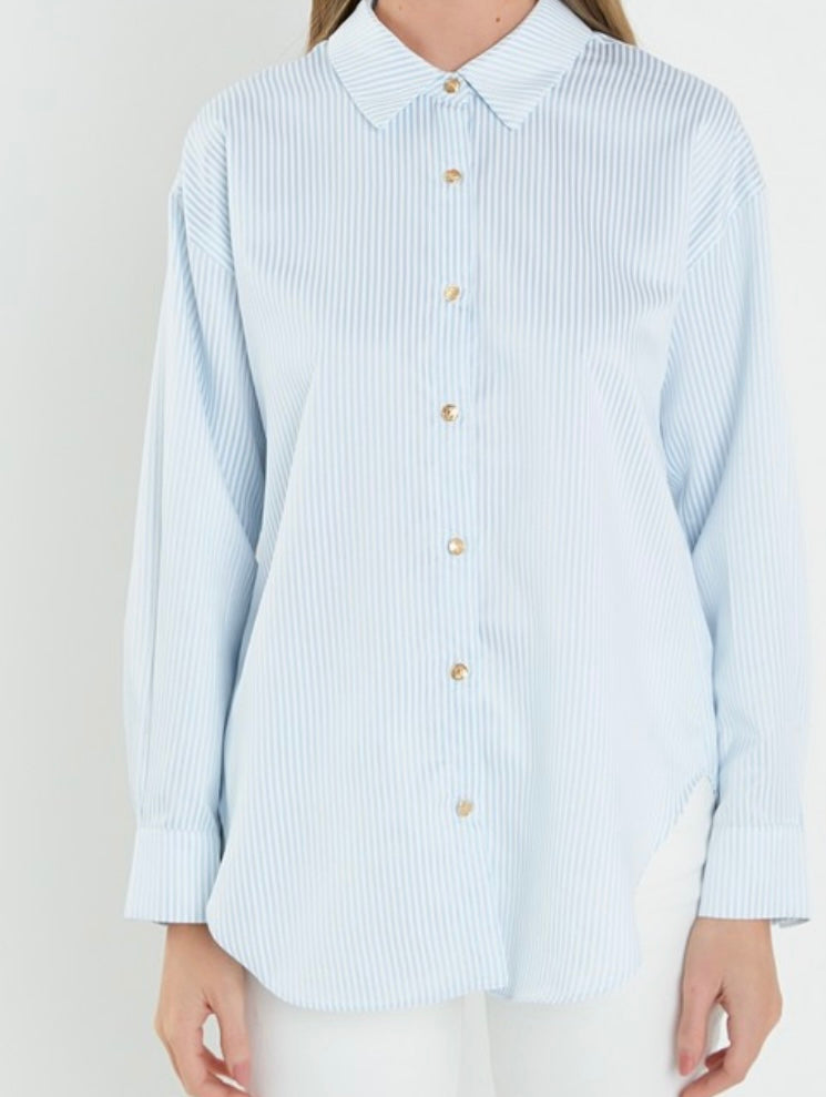 Blue Striped LS Gold Button Shirt