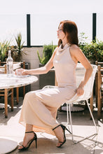 Load image into Gallery viewer, Champagne Satin Cowl Neck Halter Top