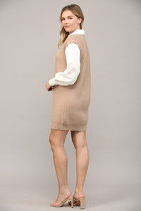Latte/White Cable Knit Twofer Shirt Dress