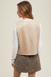 Stone Suede Button Up Vest