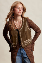 Load image into Gallery viewer, Olive/Brown Embroidered Leather Vest