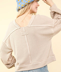 Oatmeal LS Ribbed Comfy Knit Top