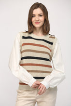 Load image into Gallery viewer, Taupe/Off White Striped Sweater w/ Poplin Undershirt