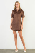 Load image into Gallery viewer, Dark Brown SS Collared Suede Dress (THML)