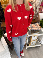 Load image into Gallery viewer, Red/White Heart Sweater Cardigan