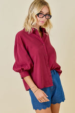 Load image into Gallery viewer, Button Down Collared 3/4 Puff Slv Top Maroon