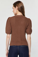 Load image into Gallery viewer, Brown V-Neck Scalloped SS Cardigan Sweater