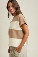 Load image into Gallery viewer, Mocha/Cream Striped SS Sweater Top