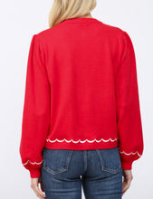 Load image into Gallery viewer, Red Embroidered Balloon Slv Cardigan