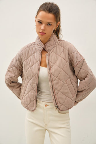 Washed Quilted Cropped Jacket Mauve