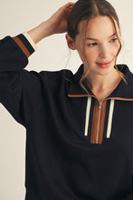 Load image into Gallery viewer, Black/Brown Stripe Half Zip Top + Pant Set