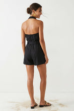 Load image into Gallery viewer, Black Belted Linen Halter Romper