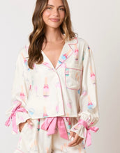 Load image into Gallery viewer, Champagne Glass/Ring Printed PJ Set w/ Ribbon Detail