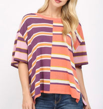 Load image into Gallery viewer, Tangerine Multi Stripe SS Knit Top