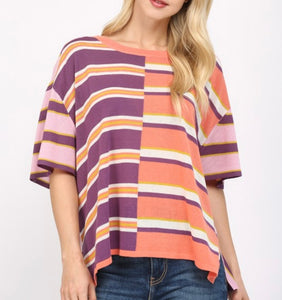 Tangerine Multi Stripe SS Knit Top