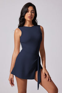 Dark Blue Slvls Tie Frnt Tennis Dress w/ Shorts