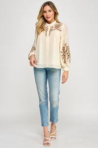 Cream Cutwork Embroidered Woven Blouse