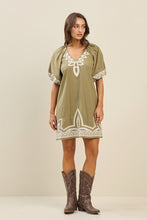 Load image into Gallery viewer, Olive Embroidery Puff Slv Dress