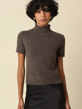 Load image into Gallery viewer, Brown SS Mock Neck Sweater Top