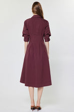 Load image into Gallery viewer, Maroon 3/4 Button Down A-Line Midi Dress