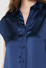 Load image into Gallery viewer, Cap Slv Satin Button Down Blouse Navy