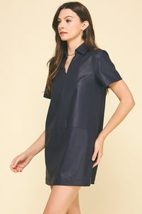 Navy Leather Tunic Dress