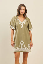 Load image into Gallery viewer, Olive Embroidery Puff Slv Dress