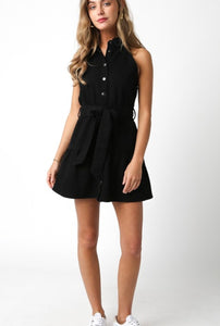 Black Denim Tie Waist Slvls Dress