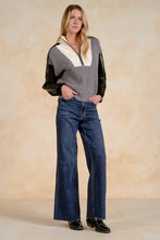 Load image into Gallery viewer, Grey Color Block/Leather 1/4 Zip Sweater