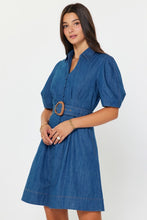 Load image into Gallery viewer, Denim Collared Belted Button Down Mini Dress