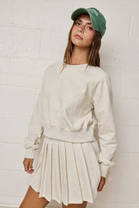 White Melange Knit Sweater Top + Skirt Set