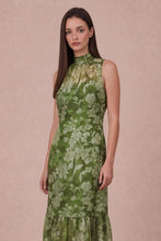 Load image into Gallery viewer, Green Printed Organza Halter Maxi Dress