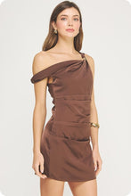 Load image into Gallery viewer, Chocolate Brown Twist Bead Satin Dress