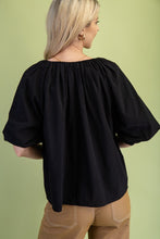 Load image into Gallery viewer, Black Gathered V-Neck Puff Slv Top