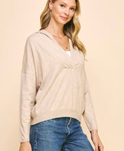 Load image into Gallery viewer, Oatmeal V-Neck Hooded Sweater Top