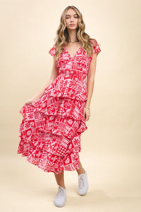 Red/Pink Summer Printed Maxi Dress