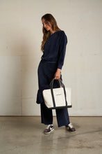 Load image into Gallery viewer, Perfect White Tee Navy Velour Raglan Sweatshirt