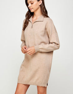 Sand LS Zipper Knit Dress