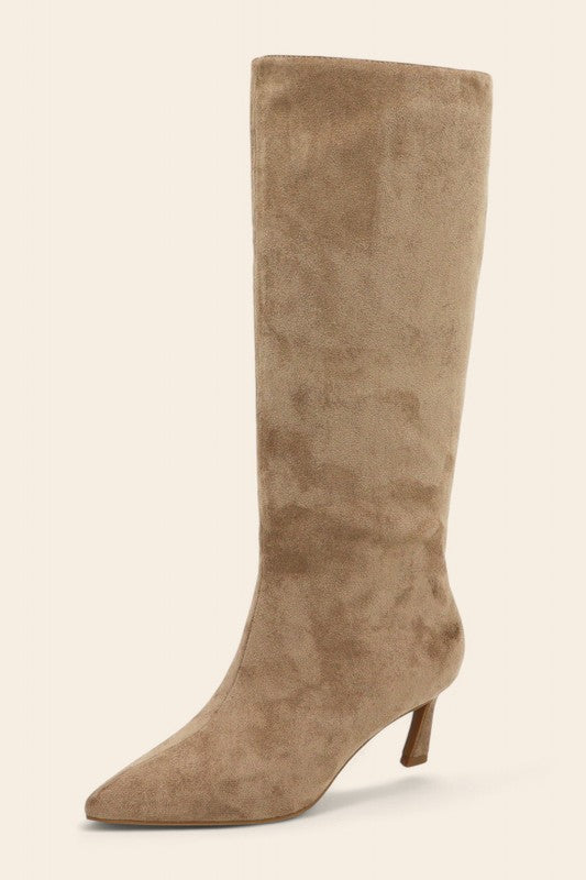 Oatmeal Suede Kitten Heel Boot